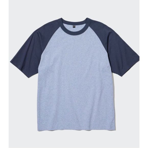 Uniqlo Large Oversized Half Sleeve Raglan T-Shirt - Blue - Picture 1 of 11